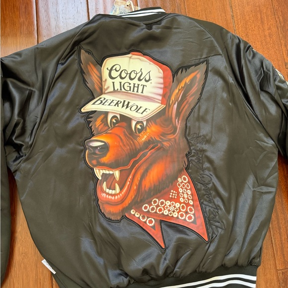 The Laundry Room Coors Light Beer Wolf Varsity Jacket - Black,Bomber Jacket - Picture 12 of 16